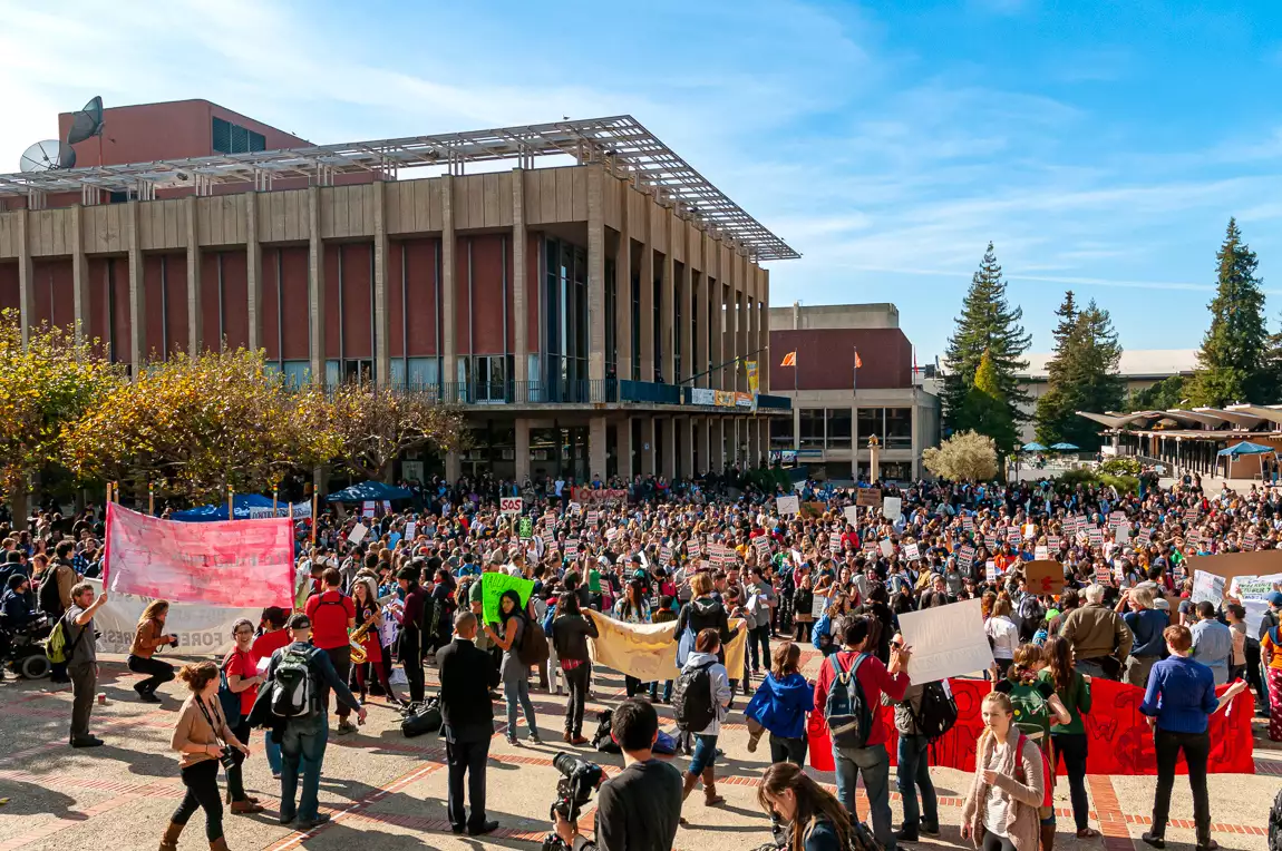 Students protest for increased public higher education funding on Sproul Plaza, 2011.