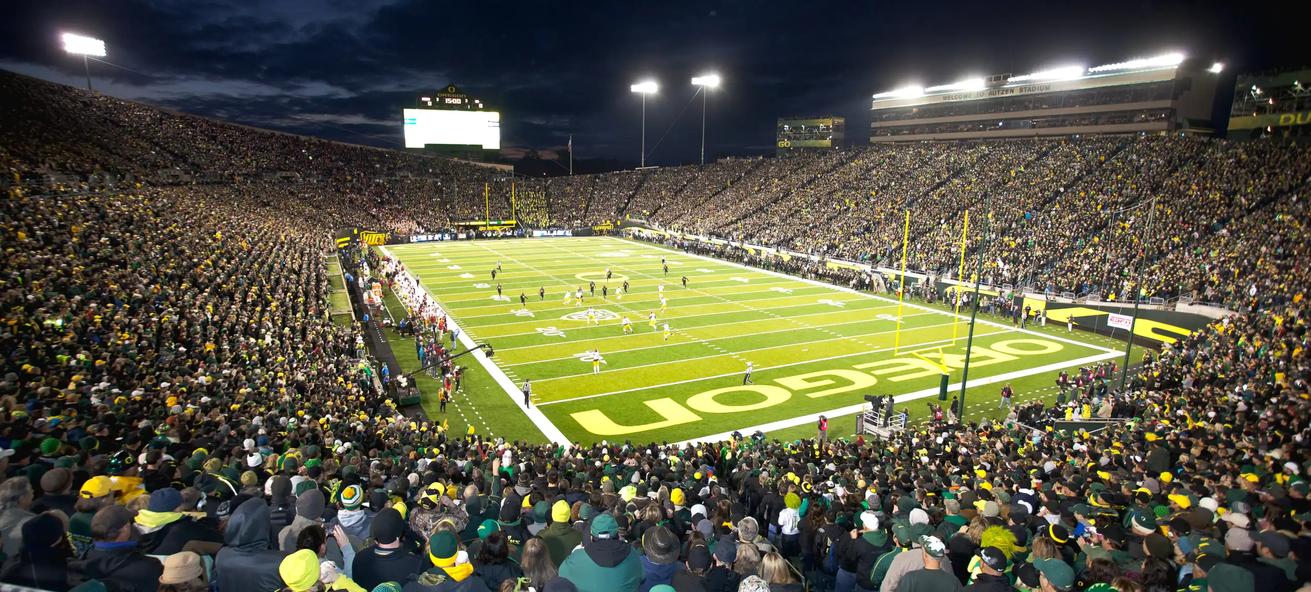 Autzen Stadium during an Oregon-USC football game. Photo by Ray Terrill.